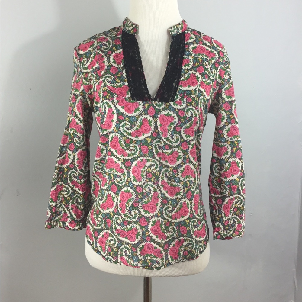 Rare cotton 3/4 sleeve paisley anthro tunic